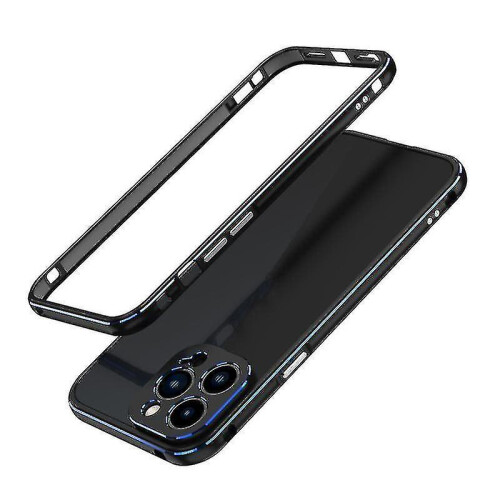(Black Blue) For Iphone 13 Pro Max Aurora Series Lens Protector + Metal Frame Protective Case