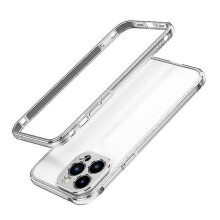 (Silver) For Iphone 13 Pro Max Aurora Series Lens Protector + Metal Frame Protective Case