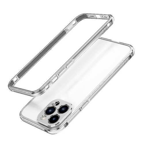 (Silver) For Iphone 13 Pro Max Aurora Series Lens Protector + Metal Frame Protective Case
