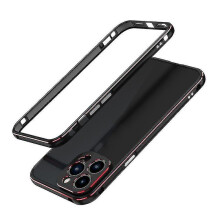 (Black Red) For Iphone 13 Pro Max Aurora Series Lens Protector + Metal Frame Protective Case