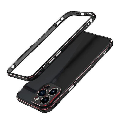 (Black Red) For Iphone 13 Pro Max Aurora Series Lens Protector + Metal Frame Protective Case