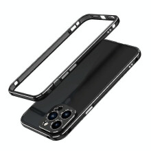 (Black Silver) For Iphone 13 Pro Max Aurora Series Lens Protector + Metal Frame Protective Case