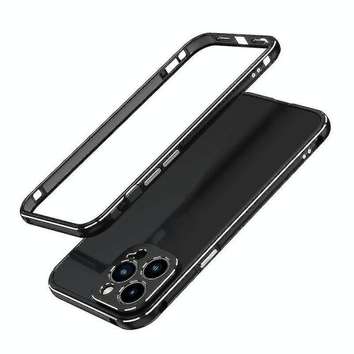 (Black Silver) For Iphone 13 Pro Max Aurora Series Lens Protector + Metal Frame Protective Case
