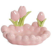 (Pink) Tulip entrance key storage tray, living room table decorations, creative ceramic home snack tray