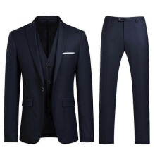 (Dark blue, XL) Men's 3 Pieces -button Fit Suit Sets