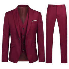 (Wine red, XS) Men's 3 Pieces -button Fit Suit Sets
