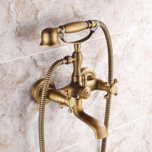 Bath Tap Wall Mounted Bath Mixer Tap 2 Hole Dual Lever Brass Antique Finish Hot Cold Shower