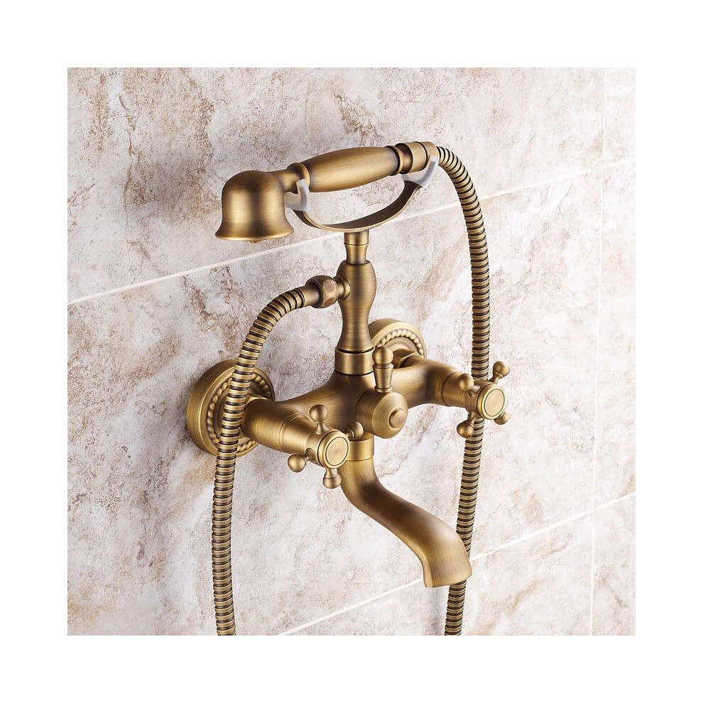 Bath Tap Wall Mounted Bath Mixer Tap 2 Hole Dual Lever Brass Antique Finish Hot Cold Shower 9016109355478