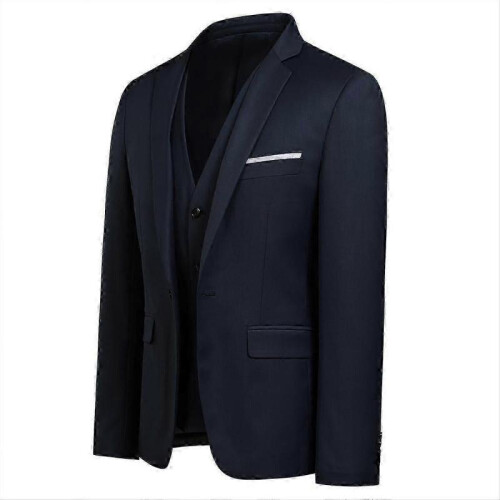 (Dark blue, S) Men's 3 Pieces -button Fit Suit Sets 1