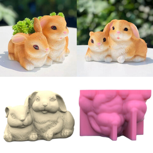 Stylish Succulent Pots Mold Double Rabbit Shaped Planter Molds 1