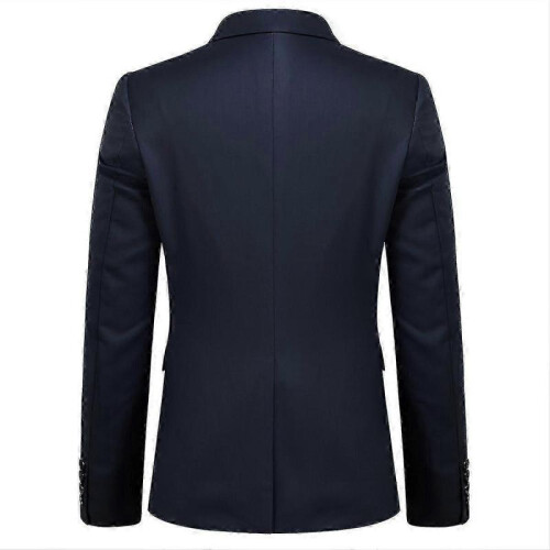 (Dark blue, S) Men's 3 Pieces -button Fit Suit Sets 2