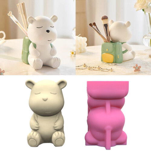 Durable Silicone Mold Bear Backpack Pen Holder Mould Epoxy Resin 1