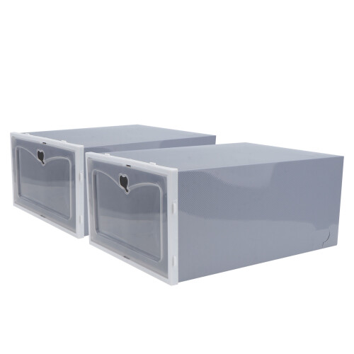 2Pcs Transparent Footwear Box Grey Plastic Shoe Storage Container