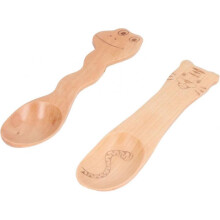 2PCS Soup Spoon Tiger Snake Shaped Cartoon Cute Natural Beech Wood Dessert Spoon for Children