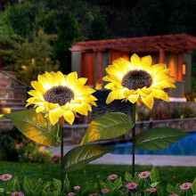 Outdoor Sunflower Solar Garden Decor Yard Stake, 26'' Decorative Lights for Garden Patio Porch Backyard (2 Pack)