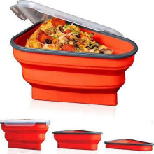 (orange) Reusable Pizza Box Pack Container Foldable Triangular Pizza Storage Container