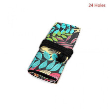 (24 holes) Tree Leaf 12/24/36/48/72 Holes Canvas Roll Pen Curtain Pencil Bag For Case Makeup Wrap Holder Storage Pouch