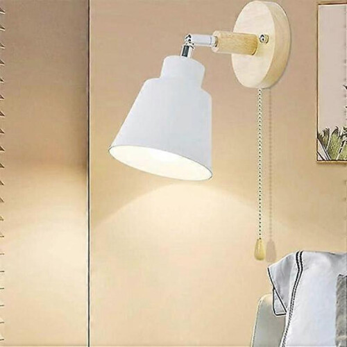 (White) Wall Lights with Pull Cord Switch E27 Pull Switch Bedroom 1