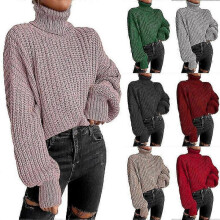 (L, Grey) Women's Mock Neck Long Sleeve Ribbed Knit Basic Pullover Sweater Solid Color Knitted Crop Top