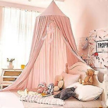 (pink) Children's princess bed canopy crib, Nordic round dome children's reading corner indoor outdoor tent, hanging decorative cotton canvas
