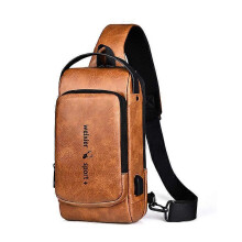 (light brow) Men's Sling Bag PU Leather Cross Body Chest Bag Shoulder Anti-theft Waterproof