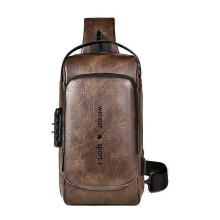 (dark brow) Men's Sling Bag PU Leather Cross Body Chest Bag Shoulder Anti-theft Waterproof
