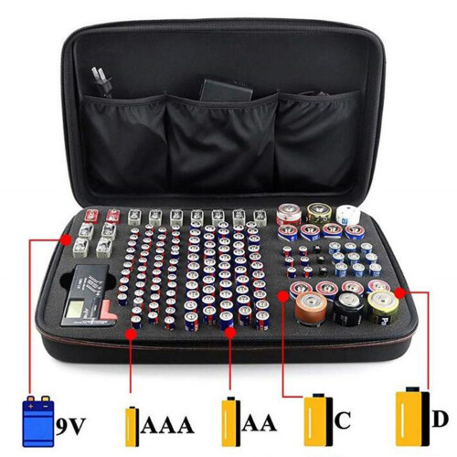 Battery Case AA AAA D C 9V Batteries Storage Bag with Internal 1