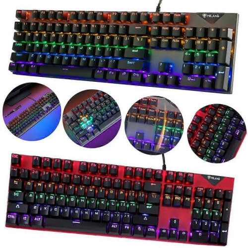 (Gray) MK808 LOL Gaming Keyboard 104 Keys USB Wired Mechanical Colorful Backlight Office Computer Keyboard