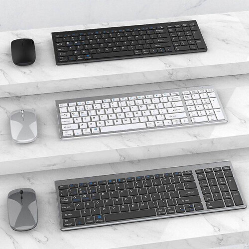 (Black) Rechargeable Wireless Bluetooth Keyboard and Mouse Set For IOS iPad Android PC