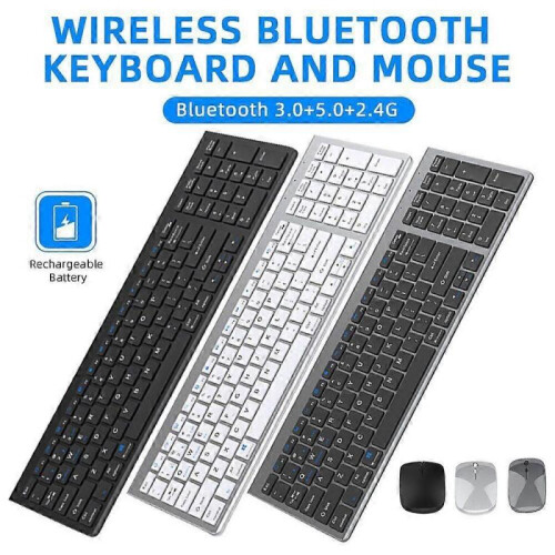 (Gray) Rechargeable Wireless Bluetooth Keyboard and Mouse Set For IOS iPad Android PC 1