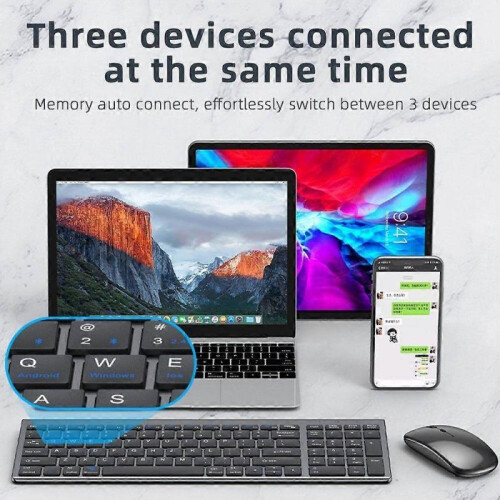 (Black) Rechargeable Wireless Bluetooth Keyboard and Mouse Set For IOS iPad Android PC 2