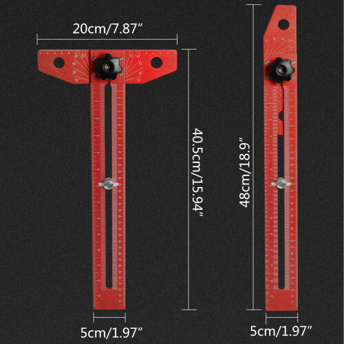 Upgraded 15" Woodworking Edges Ruler 0-75Adjustable Protractors 2