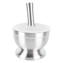 Stainless Steel Mortar And Pestle with Silicone Lid Skid Resistance Base Food Grade Garlic Mortar for Nuts Herb (split Large Silicone Lid)