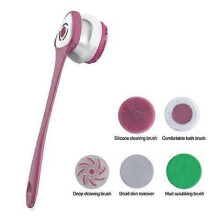 (purple) Electric Rechargeable Body Brush Long Handle Bath Shower Back Scrubber
