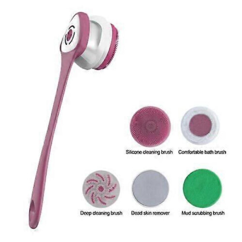 (purple) Electric Rechargeable Body Brush Long Handle Bath Shower Back Scrubber