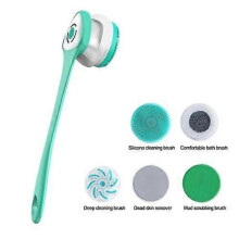 (green) Electric Rechargeable Body Brush Long Handle Bath Shower Back Scrubber