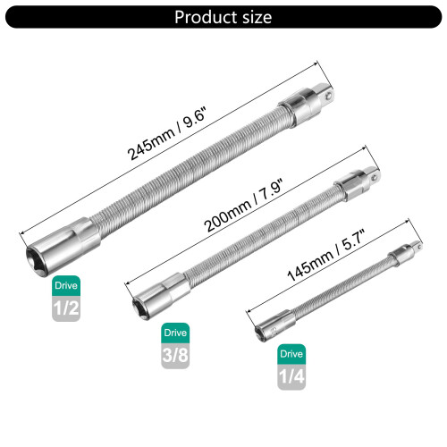 3Pcs Flexible Socket Extension Bar Set High Torques  Wrench 2