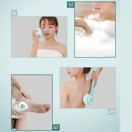 (White) Electric Rechargeable Body Brush Long Handle Bath Shower Back Scrubber 2