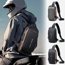 (Black with Brown) Usb Charging Sport Sling Anti-theft Shoulder Bag Crossbody Bags Chest Daypack