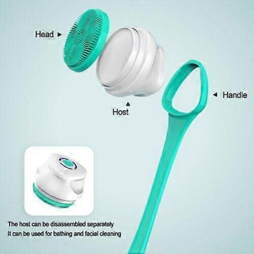 (green) Electric Rechargeable Body Brush Long Handle Bath Shower Back Scrubber 2