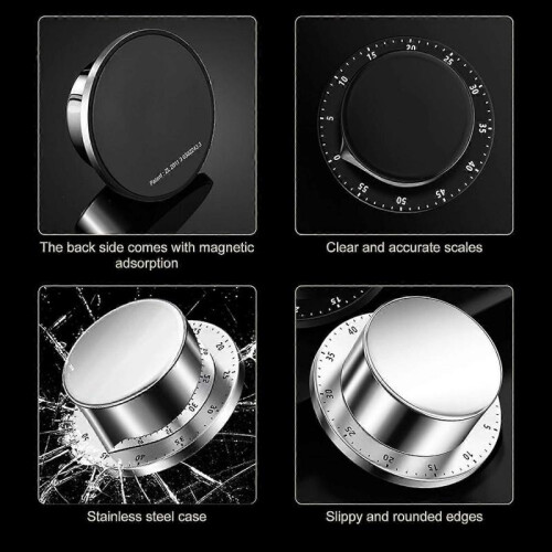 (Black) Kitchen Mechanical Timer,Stainless Steel Magnetic Suction Chef Cooking Timer Clock Kitchen Countdown Timer Mechanical(White) 1