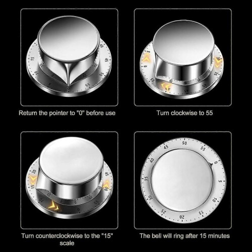 (Black) Kitchen Mechanical Timer,Stainless Steel Magnetic Suction Chef Cooking Timer Clock Kitchen Countdown Timer Mechanical(White) 2