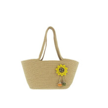 (khaki) Straw Bag Sunflower Woven Shoulder Bag Handbag Handmade Rope Woven Women's Bag