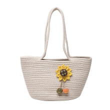 (white) Straw Bag Sunflower Woven Shoulder Bag Handbag Handmade Rope Woven Women's Bag