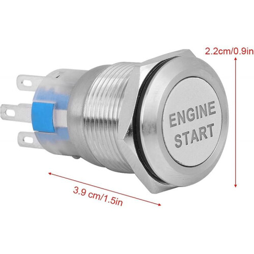 (Silver) Engine Start Push Button, 12v Waterproof Car Ignition Starter Switch Button, 19mm(black)