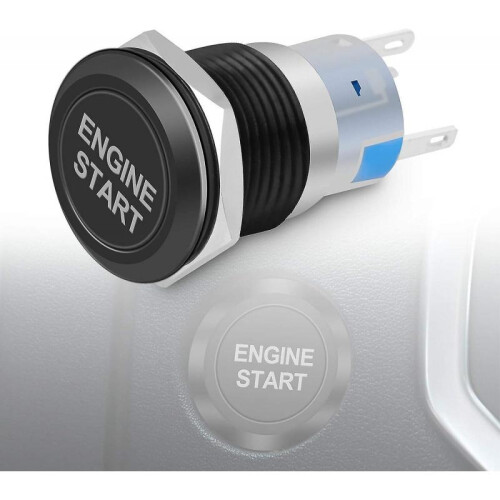 (Black) Engine Start Push Button, 12v Waterproof Car Ignition Starter Switch Button, 19mm(black)