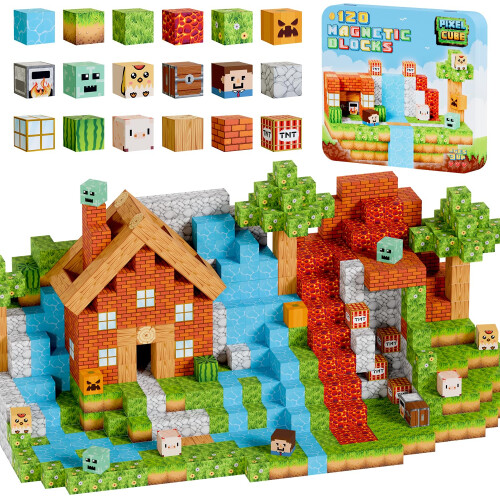 Pixel Cube 120 Magnetic Block Set - Build-a-World Miner