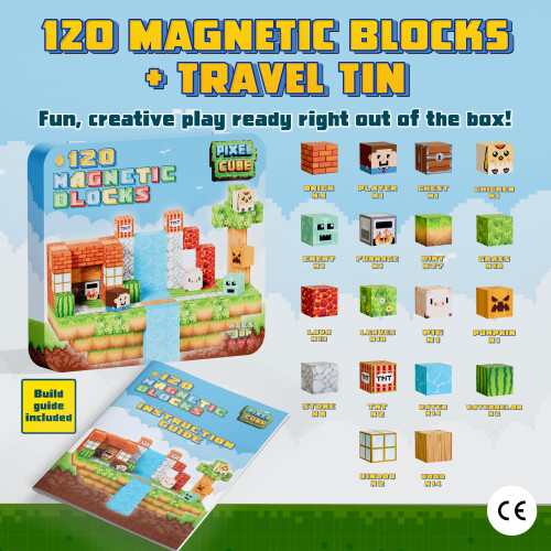Pixel Cube 120 Magnetic Block Set - Build-a-World Miner 1