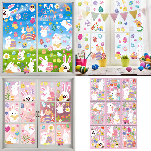 9 Sheets Easters Window Clings Double Sided Bunnies Eggs Chick 1