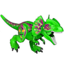 (Green twospined dragon) Chalk Paleontology Savage Beast Building Block Dinosaur Children's Assembly Toy-red Tall Horned Taurus Banmo